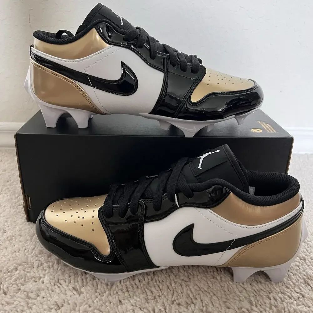 Nike Air Jordan 1 Low TD Gold Black White Cleats Men's Size 8 FJ6245-701 No Lid